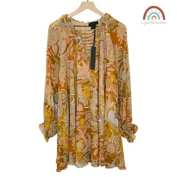 New! House of Harlow 1969 Bohemian Peasant Gypsy Paisley Floral Dress - Picture 1 of 11